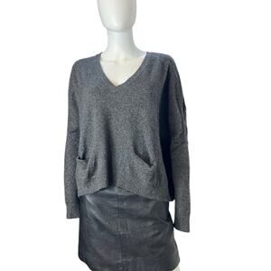 Vince Gray 100% Cashmere Loose Fit V-Neck Pocket Sweater Size XS/S